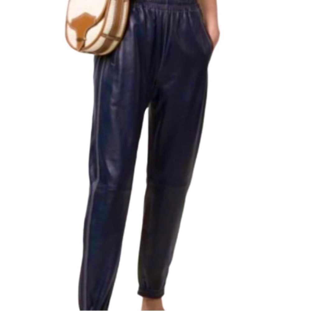 NWT Polo Ralph Lauren Blue Label Navy Leather Joggers - Sz XS - Picture 1 of 10